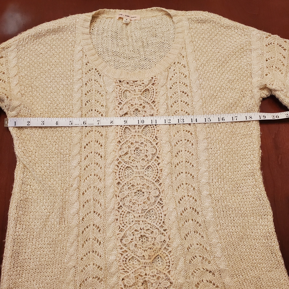Pink Rose Women's Cream Knit Sweater with Crochet Size M - Picture 9 of 10